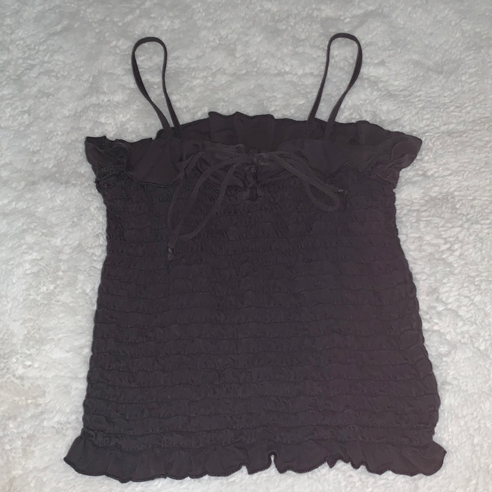 SOFT AND STRETCHY american eagle tank with crossed tie and ruffles!! size: xs
